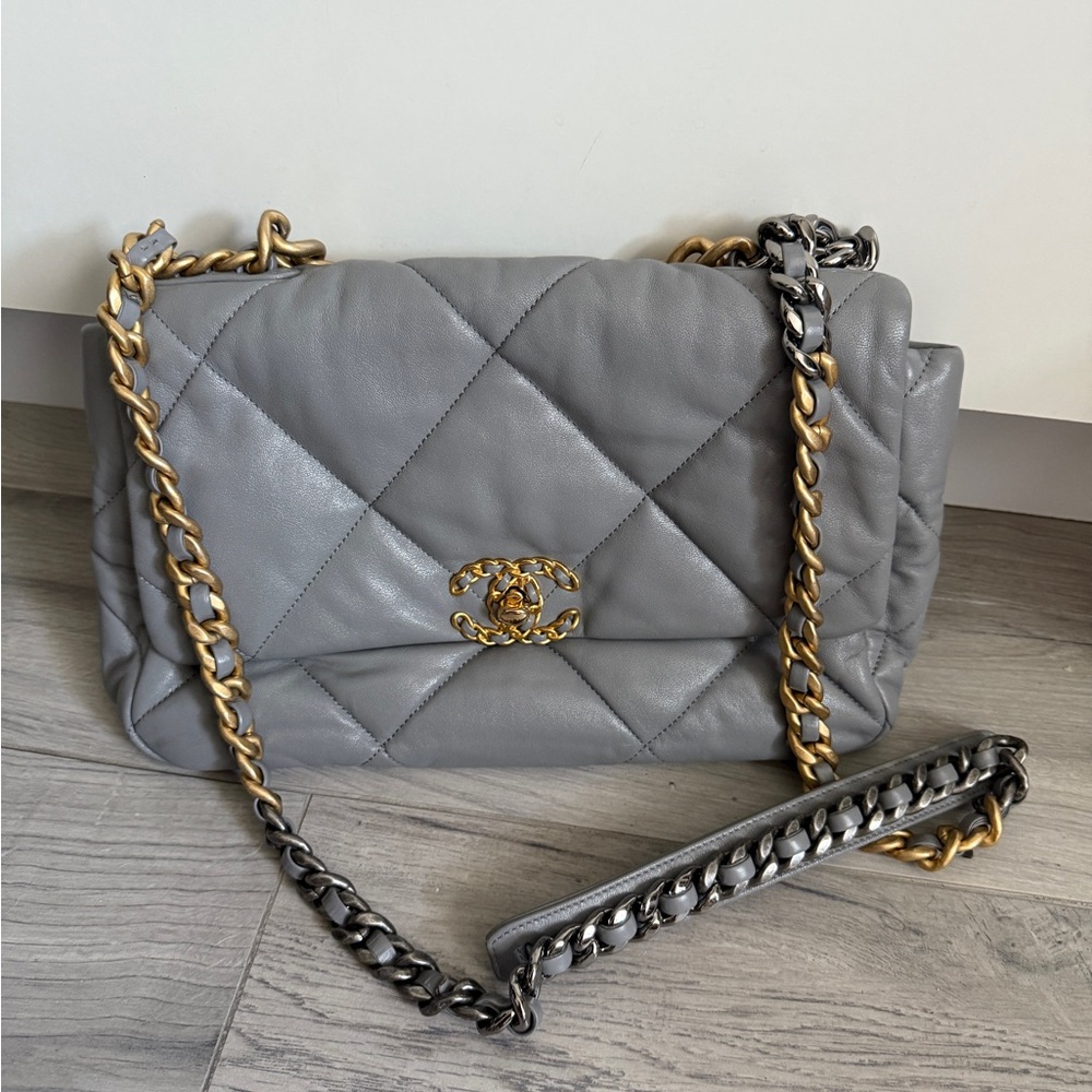 Chanel 19 Leather Grey Large Handbag